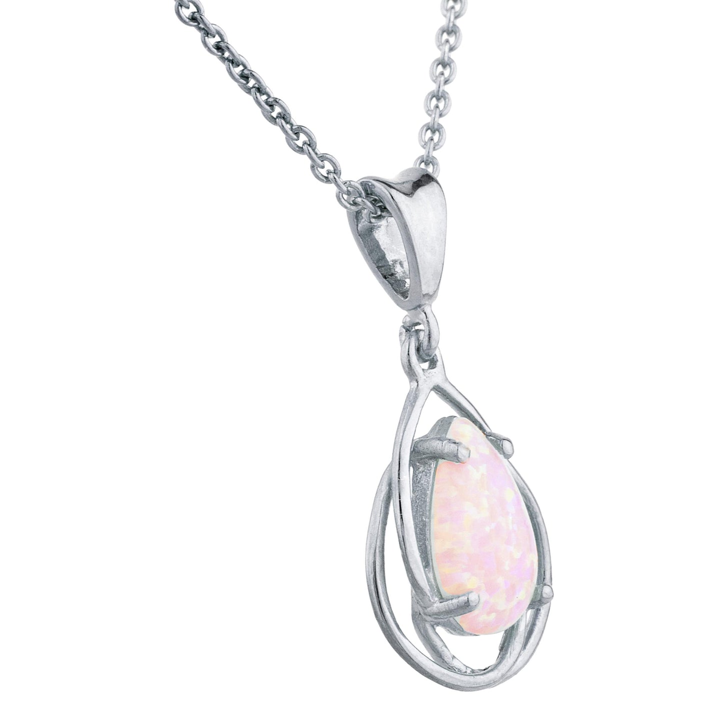 14Kt Gold Pink Opal Pear Teardrop Design Pendant Necklace