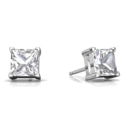 2 Ct Zirconia Princess Cut Stud Earrings 14Kt White Gold