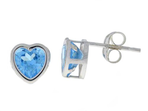 2 Ct Blue Topaz Heart Bezel Stud Earrings .925 Sterling Silver