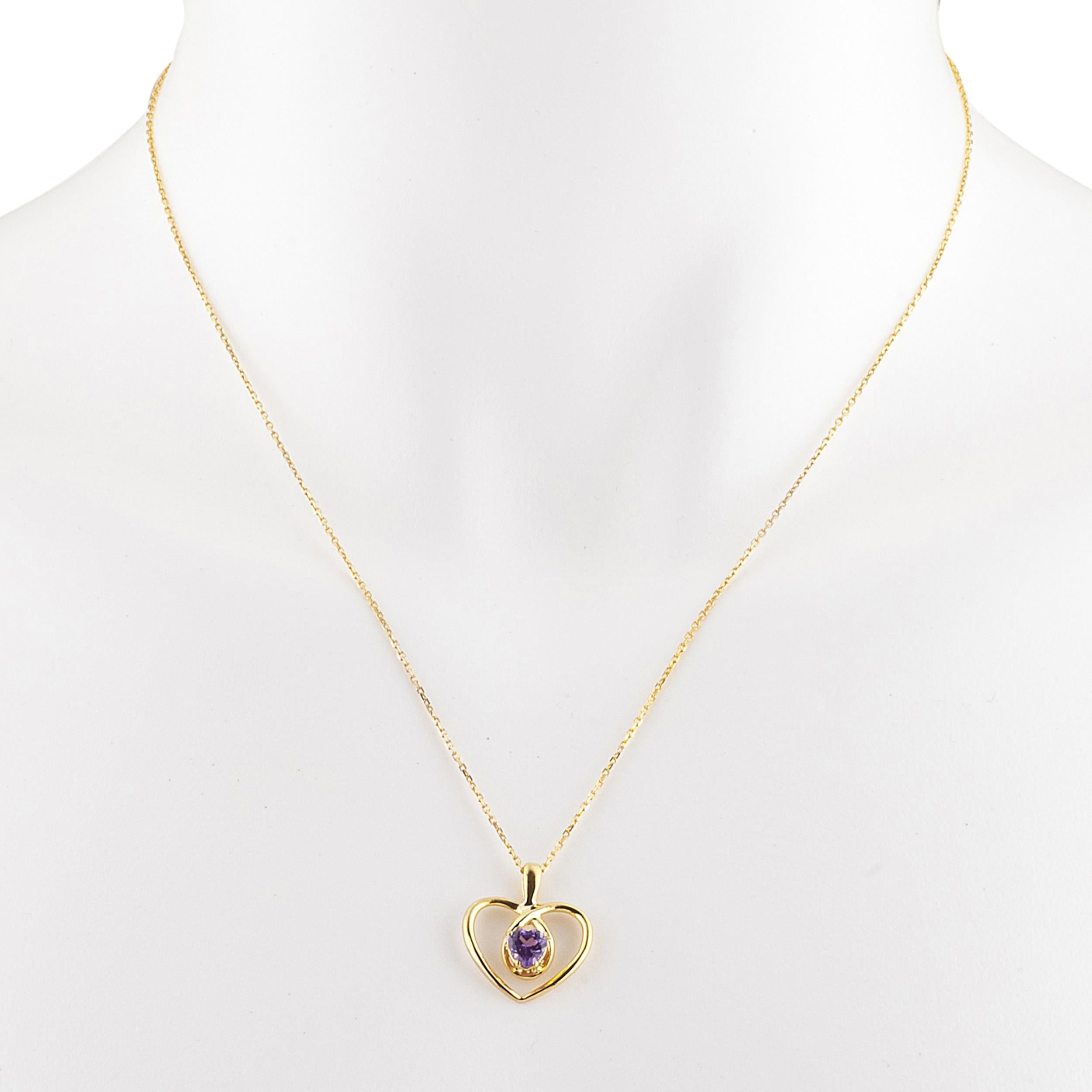 14Kt Gold Amethyst Heart Design Pendant Necklace