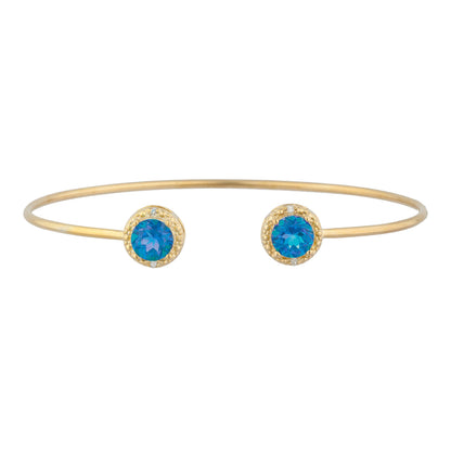 14Kt Yellow Gold Plated Natural Blue Mystic Topaz & Diamond Round Bangle Bracelet