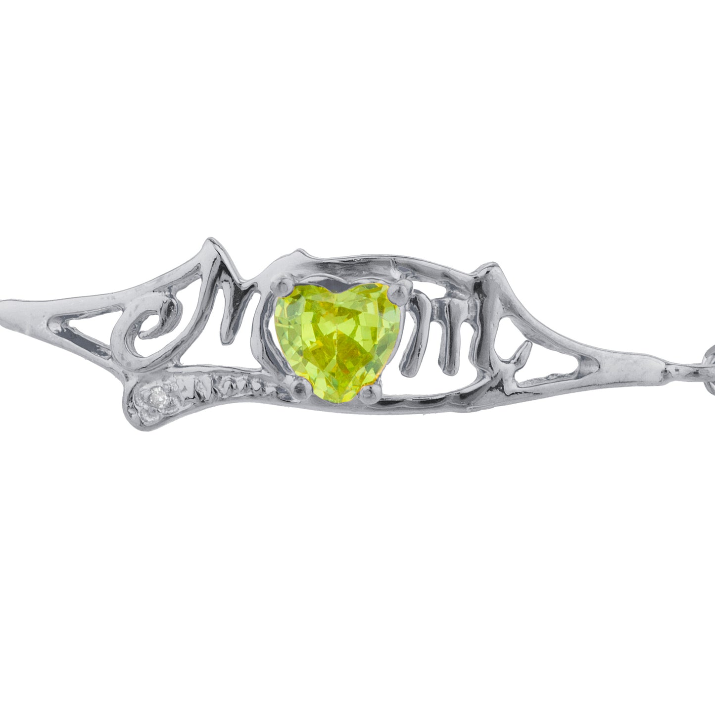 Peridot & Diamond Heart Mom Bracelet .925 Sterling Silver