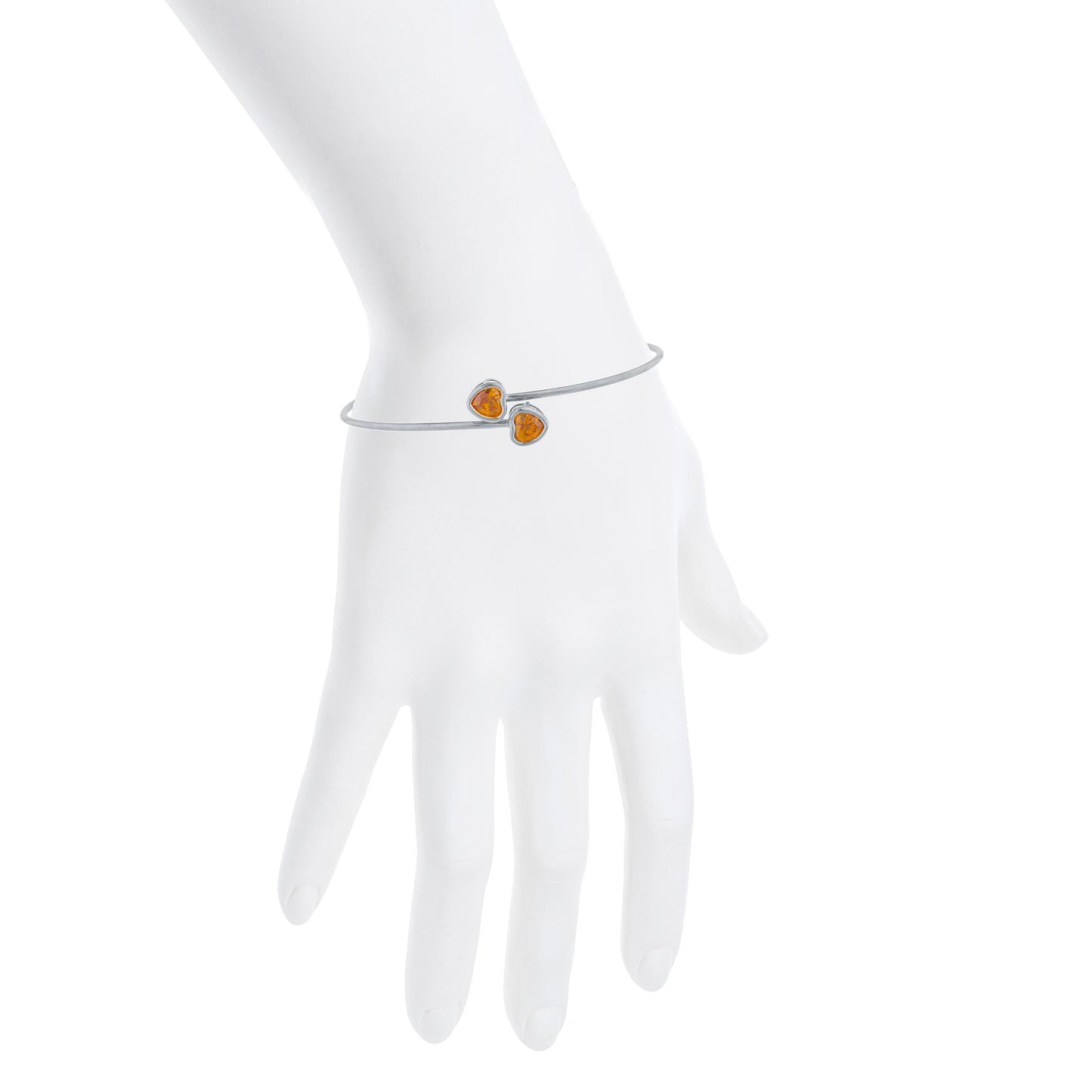 14Kt Gold Orange Citrine Heart Bezel Bangle Bracelet