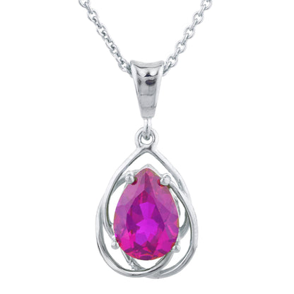 2 Ct Created Ruby Pear Teardrop Design Pendant .925 Sterling Silver