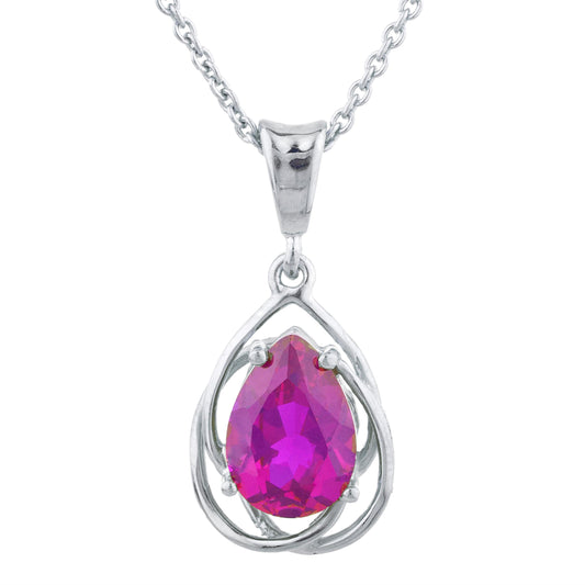 2 Ct Created Ruby Pear Teardrop Design Pendant .925 Sterling Silver