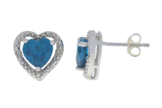 2 Ct London Blue Topaz & Diamond Heart Stud Earrings 14Kt White Gold