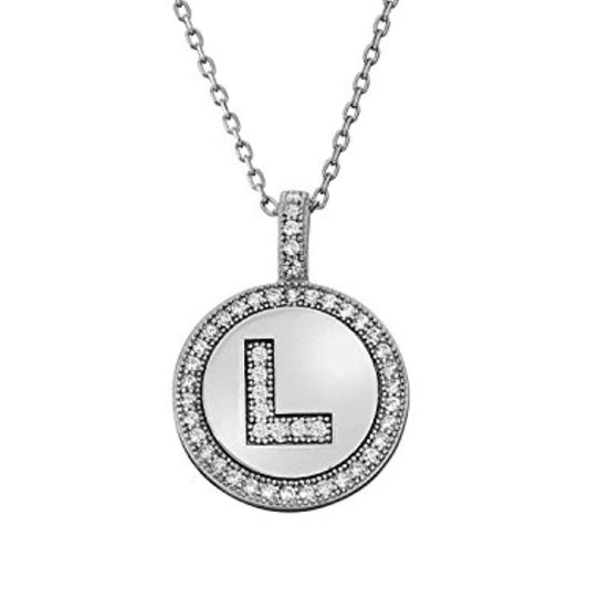 Letter L Micro Pave Initial CZ Pendant .925 Sterling Silver