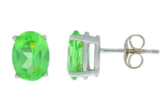 Green Sapphire Oval Stud Earrings 14Kt White Gold