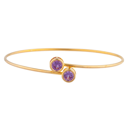 14Kt Yellow Gold Plated Alexandrite Round Bezel Bangle Bracelet