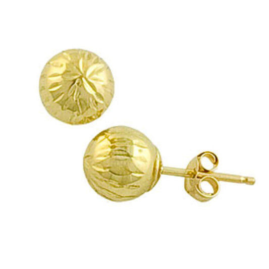 14Kt Yellow Gold Diamond Cut 6mm Ball Stud Earrings