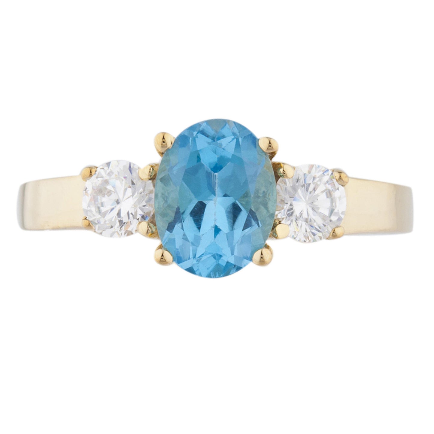 14Kt Gold 2 Ct Blue Topaz & Zirconia Oval Ring