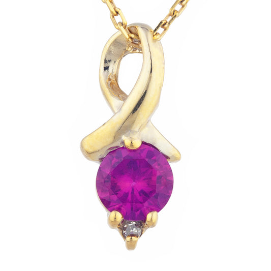 14Kt Yellow Gold Plated Created Ruby & Diamond Round Design Pendant