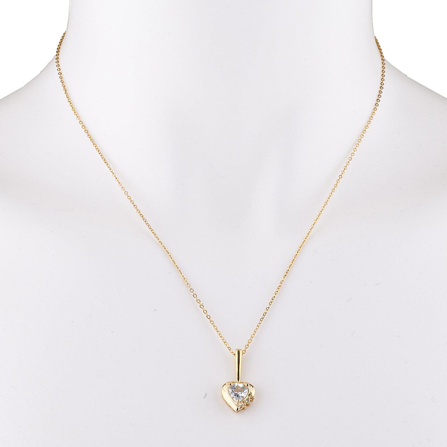 14Kt Gold Genuine Aquamarine & Diamond Heart Design Pendant Necklace