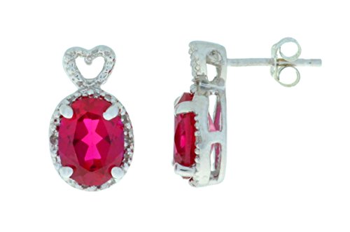 4 Ct Created Ruby & Diamond Oval Heart Stud Earrings .925 Sterling Silver