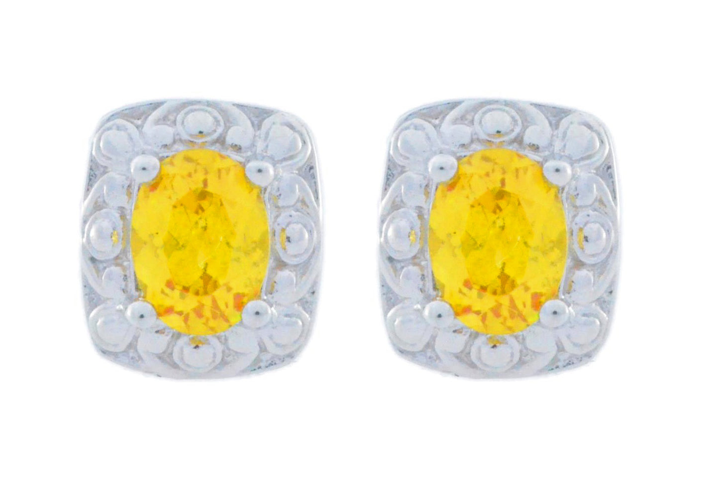 3 Ct Citrine Oval Stud Earrings .925 Sterling Silver