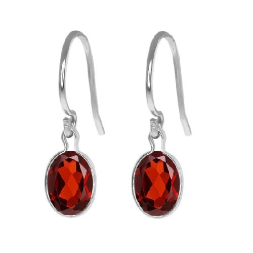 2 Ct Garnet Oval Bezel Dangle Earrings .925 Sterling Silver