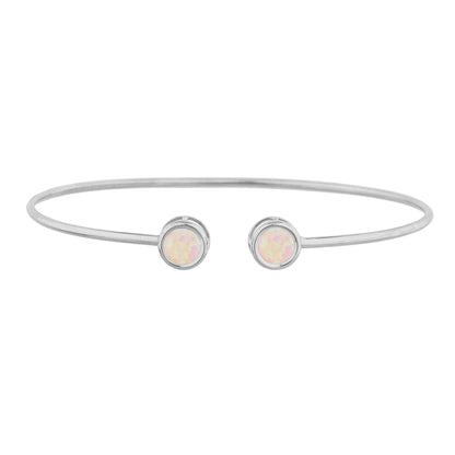 14Kt Gold Pink Opal Round Bezel Bangle Bracelet