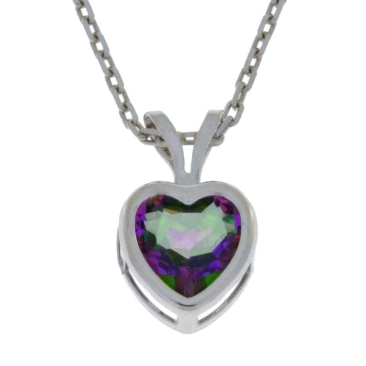 14Kt Gold Natural Mystic Topaz Heart Bezel Pendant Necklace