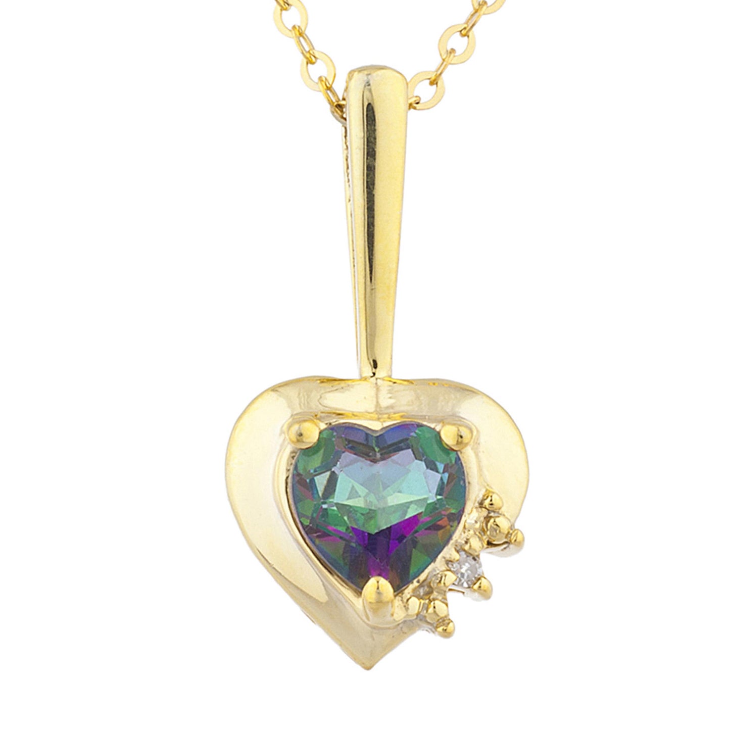 14Kt Yellow Gold Plated Natural Mystic Topaz & Diamond Heart Pendant