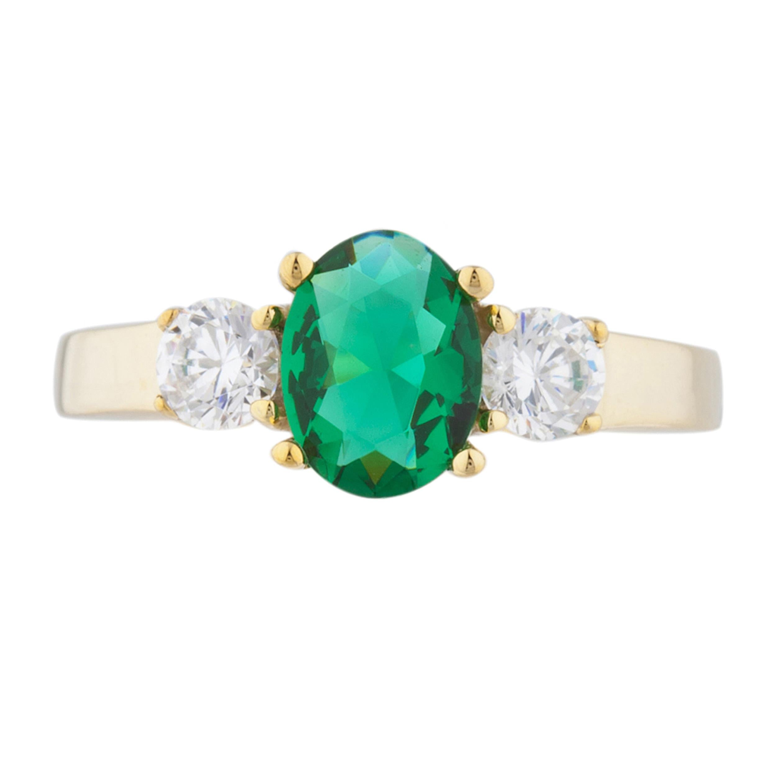 14Kt Gold 2 Ct Emerald & Zirconia Oval Ring