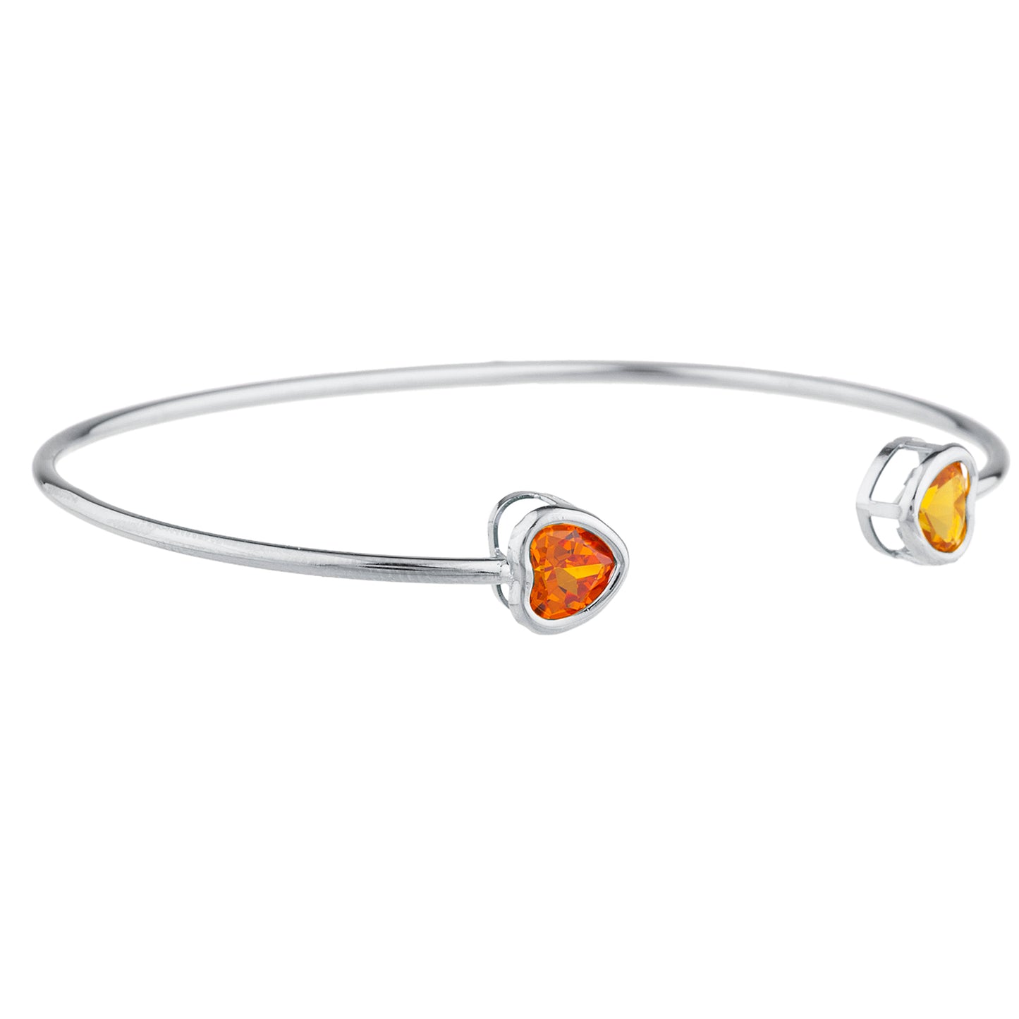 14Kt Gold Orange & Yellow Citrine Heart Bezel Bangle Bracelet