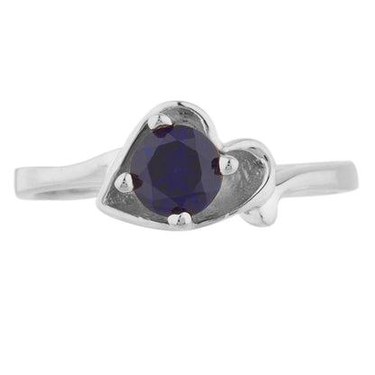 14Kt Gold Blue Sapphire Round Heart Ring