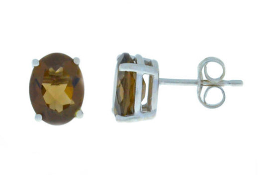 14Kt White Gold Smoky Quartz Oval Stud Earrings