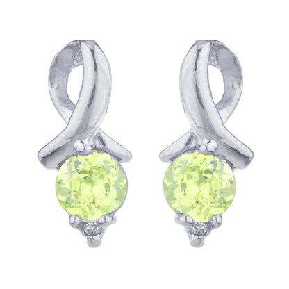 1 Ct Peridot & Diamond Round Design Stud Earrings 14Kt White Gold