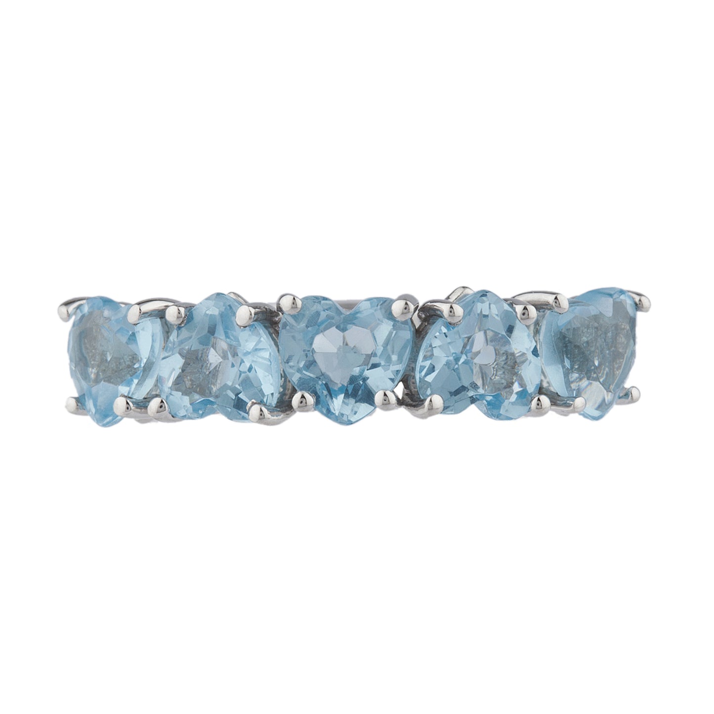 5 Hearts Aquamarine Heart Ring .925 Sterling Silver Rhodium Finish