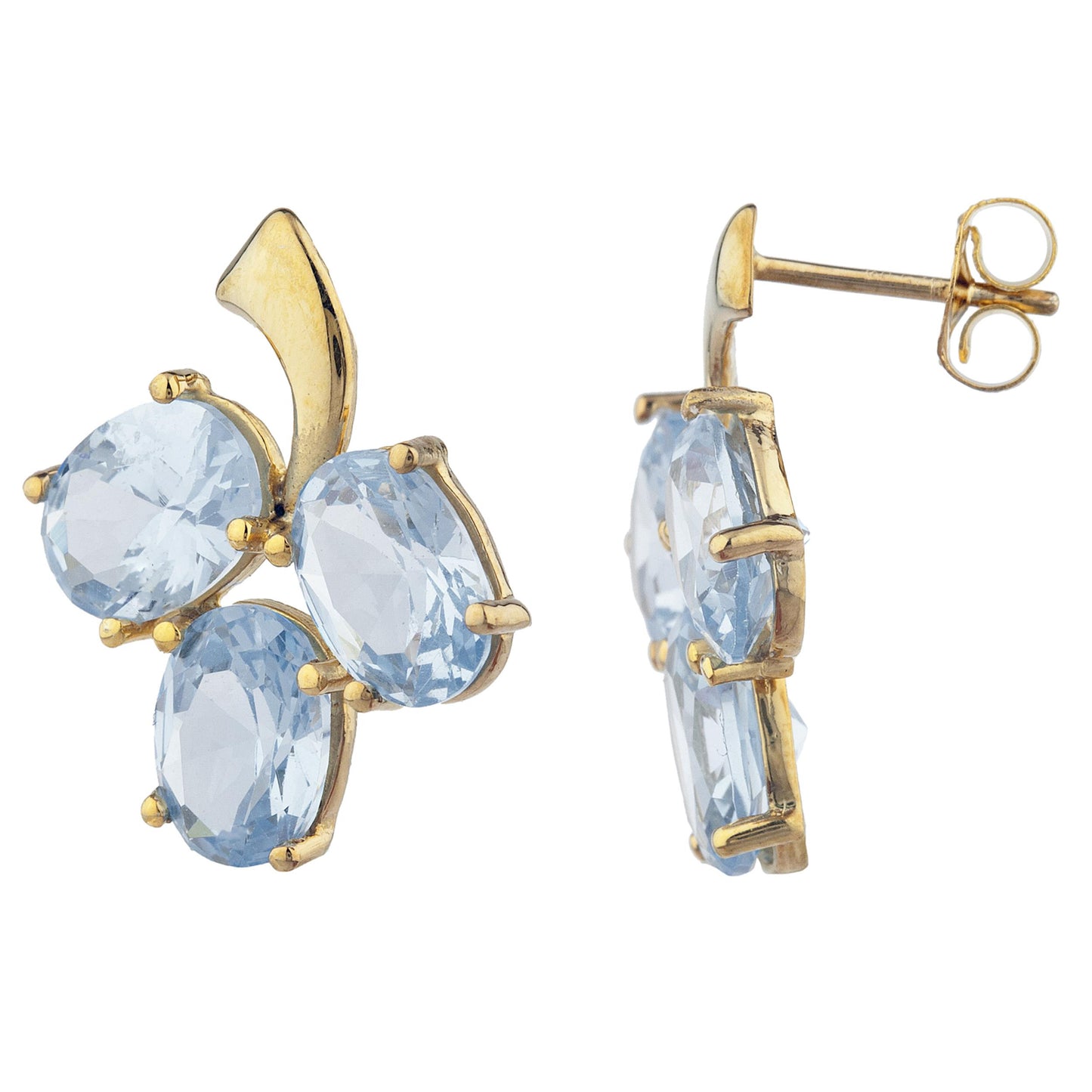 14Kt Yellow Gold Plated Genuine Aquamarine Oval Design Stud Earrings