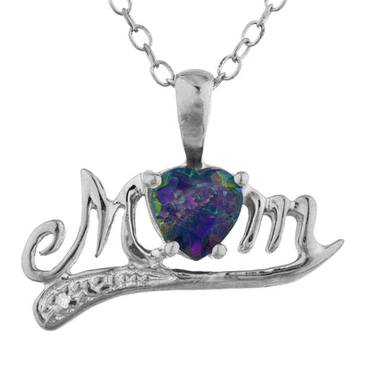 14Kt Gold Natural Mystic Topaz & Diamond Heart Mom Pendant Necklace