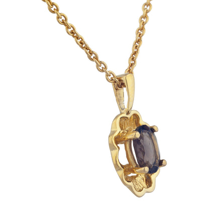 14Kt Yellow Gold Plated Genuine Smoky Topaz Oval Design Pendant