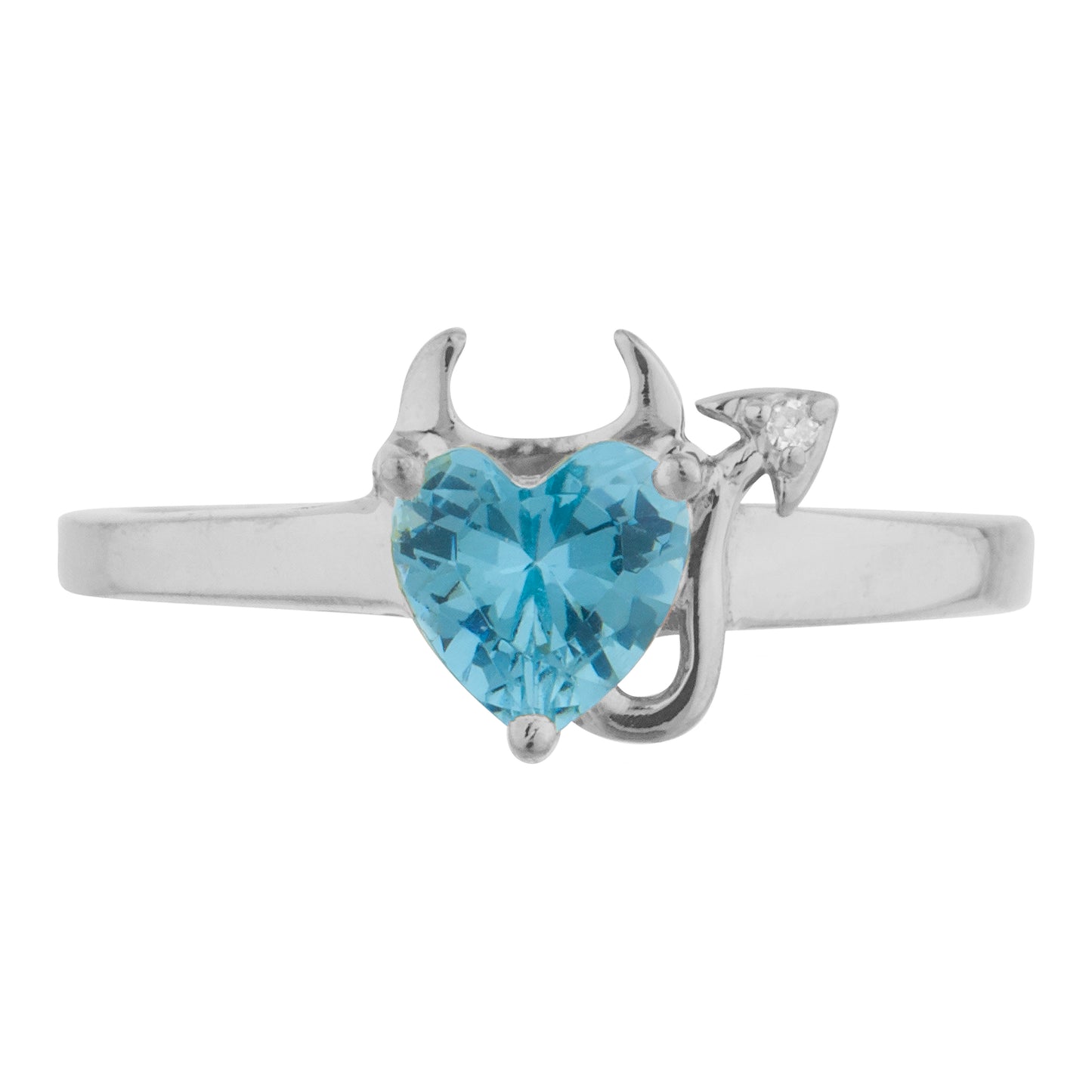 14Kt Gold Blue Topaz & Diamond Devil Heart Ring