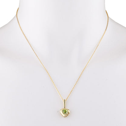 14Kt Yellow Gold Plated Peridot & Diamond Heart Pendant