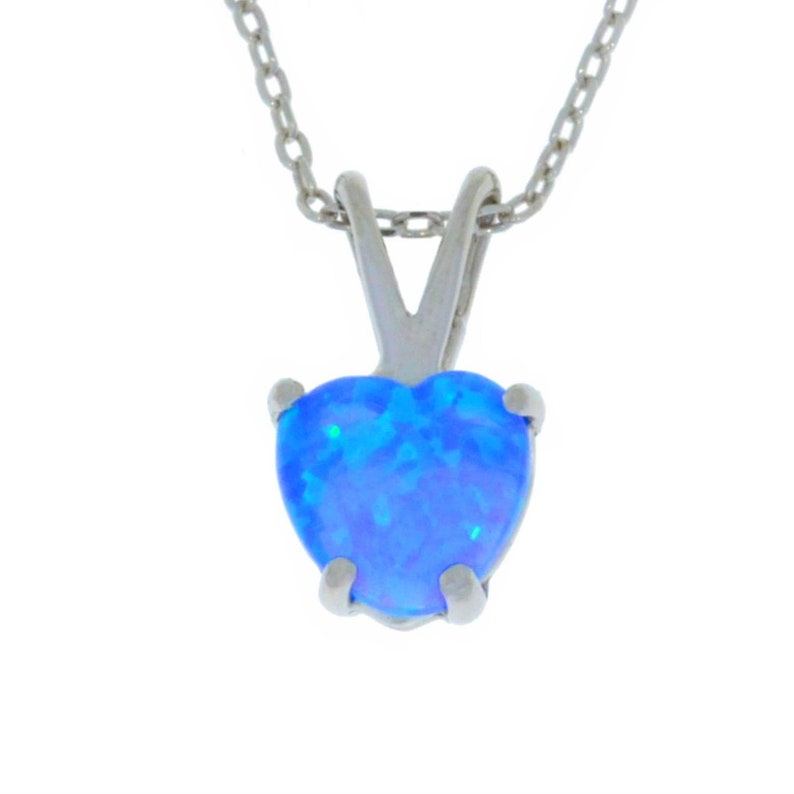 14Kt Gold Blue Opal Heart Pendant Necklace