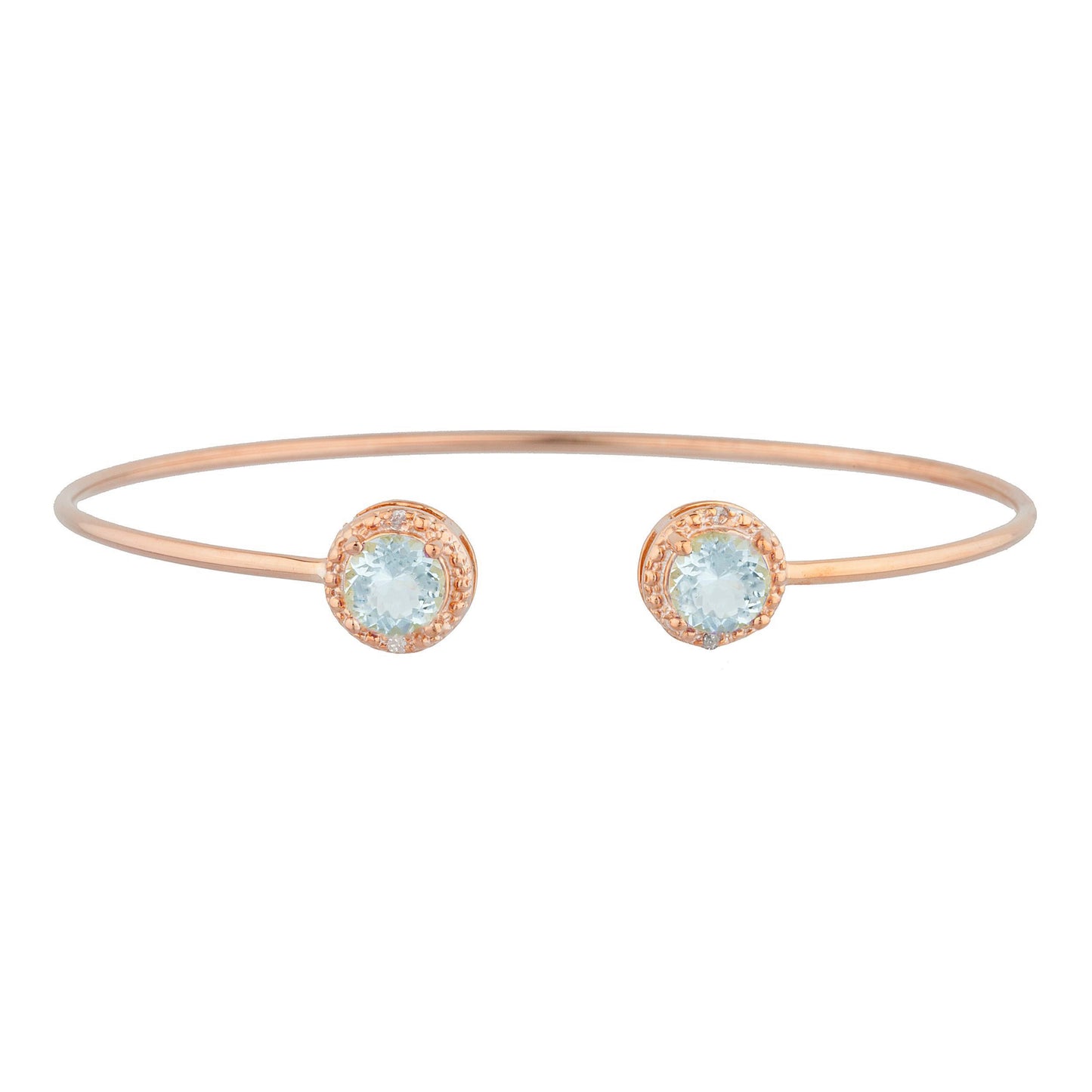 14Kt Gold Aquamarine & Diamond Round Bangle Bracelet