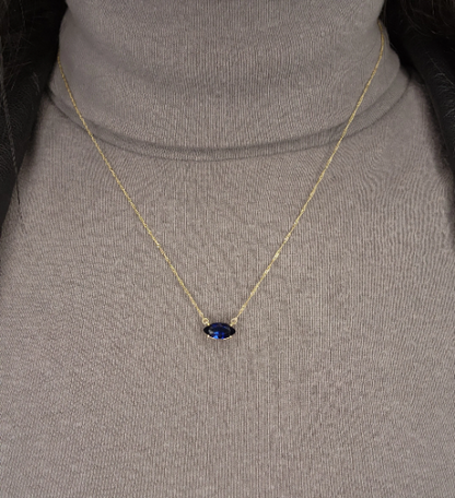 14Kt Gold Blue Sapphire Marquise Pendant Necklace