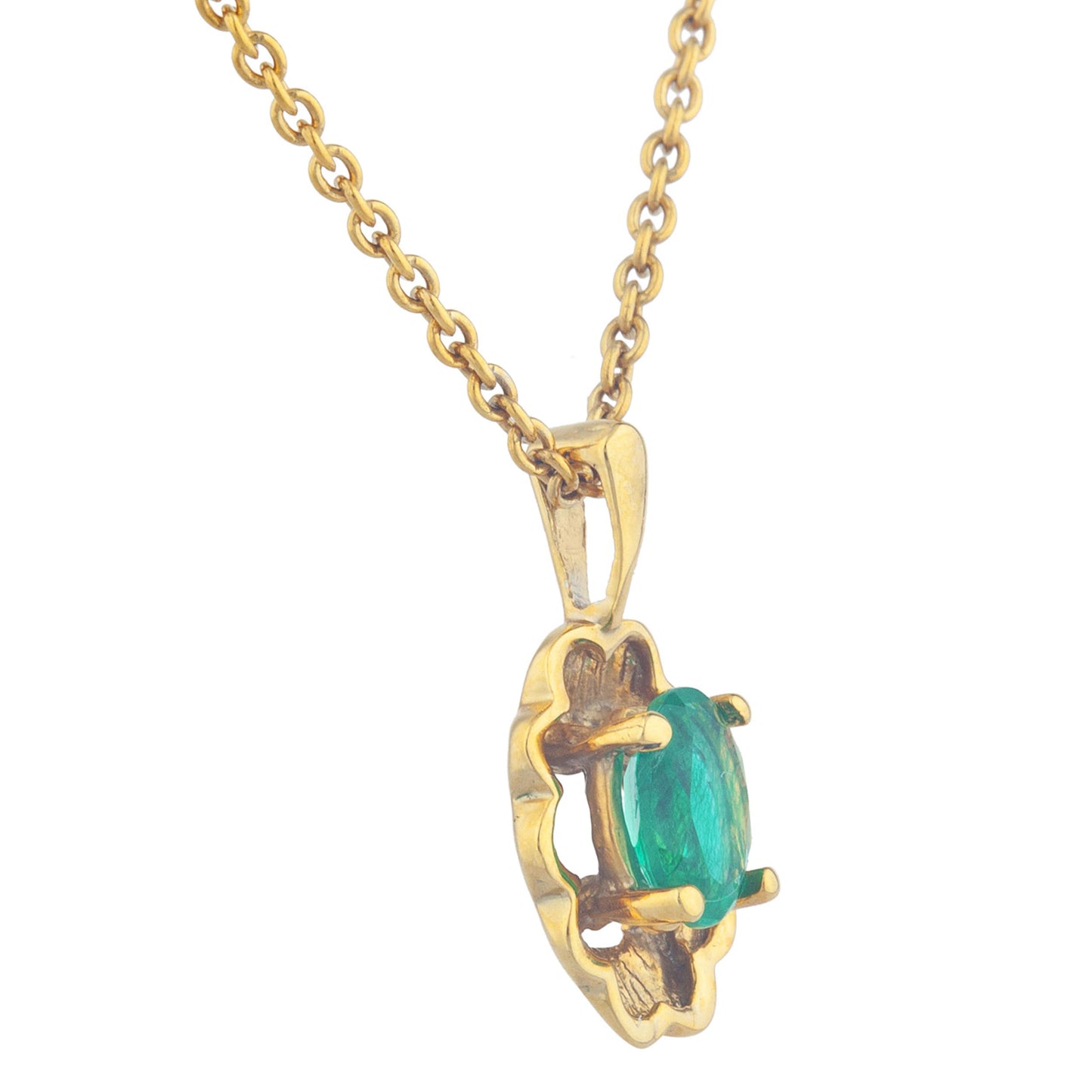 14Kt Yellow Gold Plated Genuine Emerald Oval Design Pendant