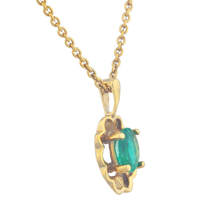 14Kt Yellow Gold Plated Genuine Emerald Oval Design Pendant