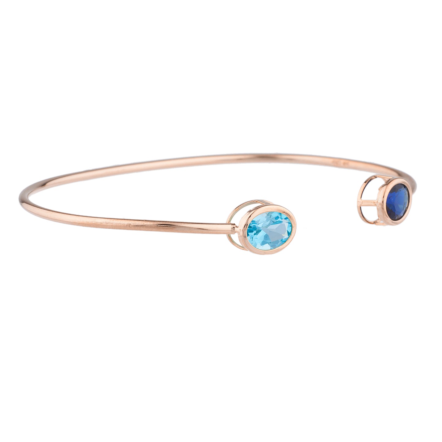 14Kt Gold Blue Sapphire & Blue Topaz Oval Bezel Bangle Bracelet