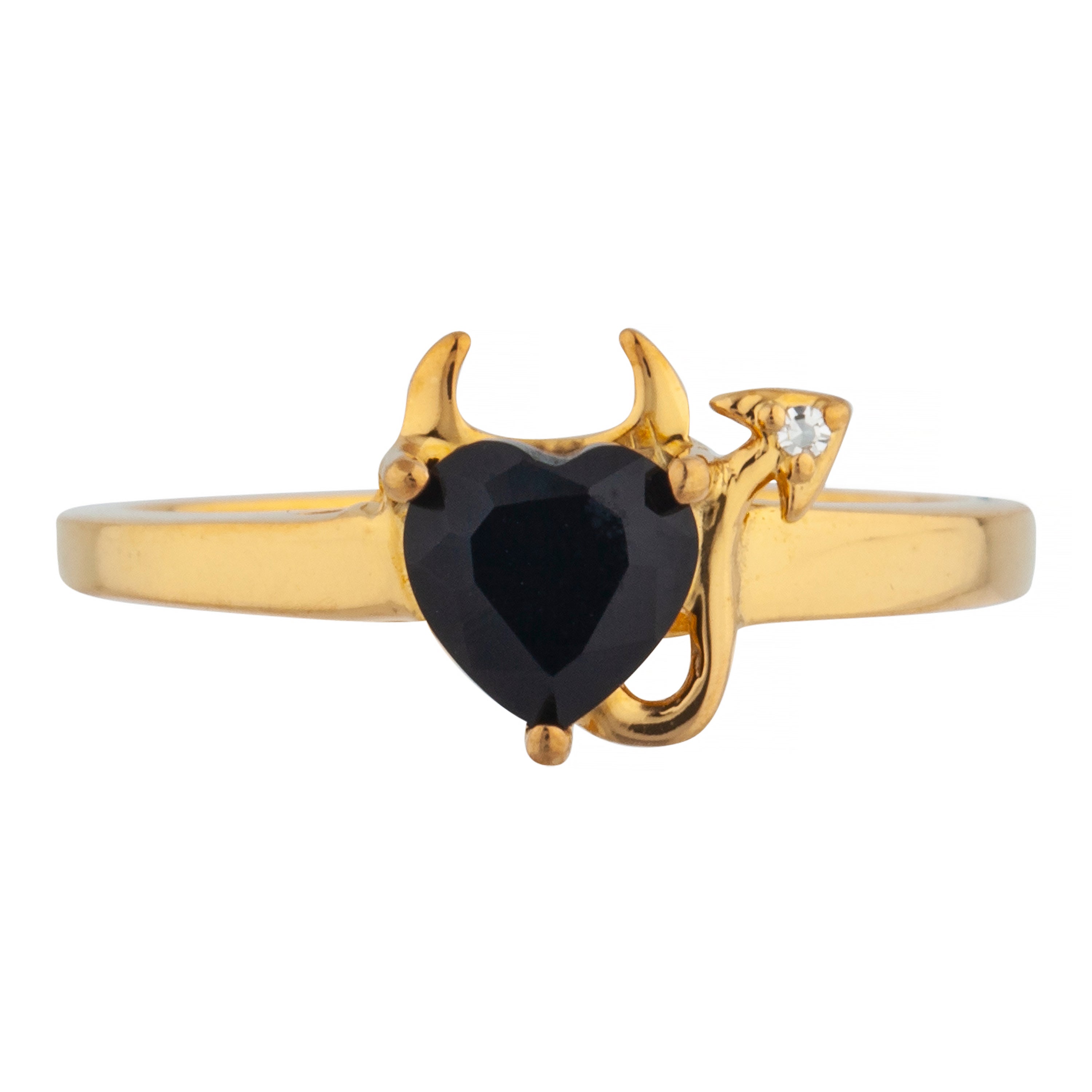 14Kt Gold Genuine Black Onyx & Diamond Devil Heart Ring
