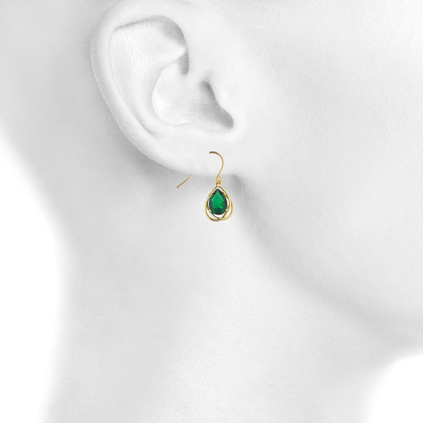 14Kt Yellow Gold Plated Emerald Pear Teardrop Design Dangle Earrings