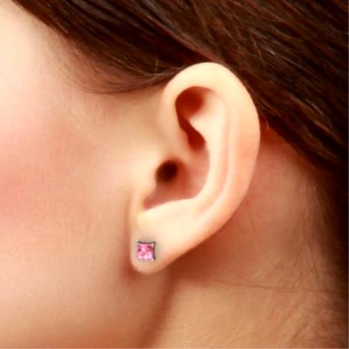 2 Ct Pink Sapphire Princess Cut Stud Earrings .925 Sterling Silver