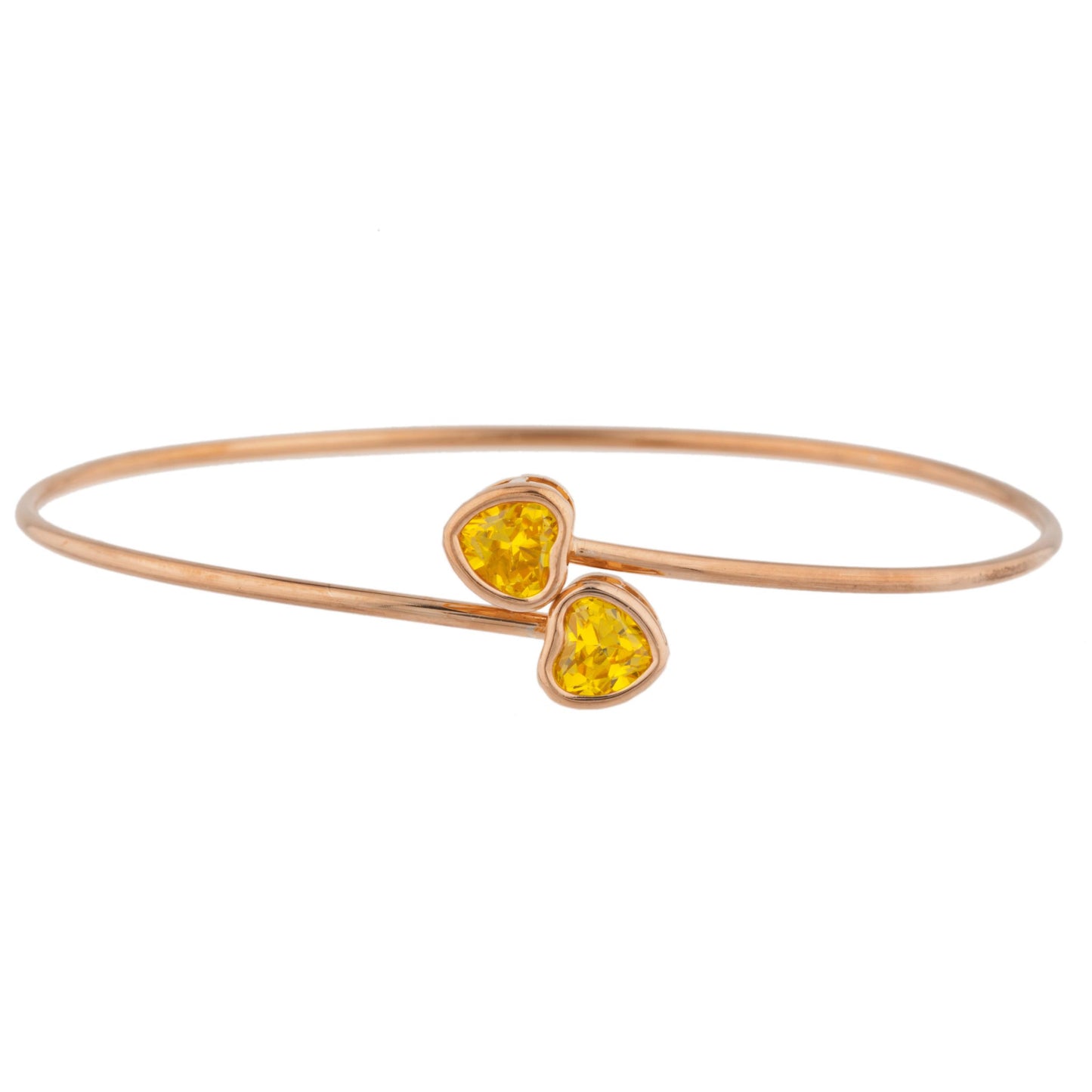 14Kt Rose Gold Plated Yellow Citrine Heart Bezel Bangle Bracelet