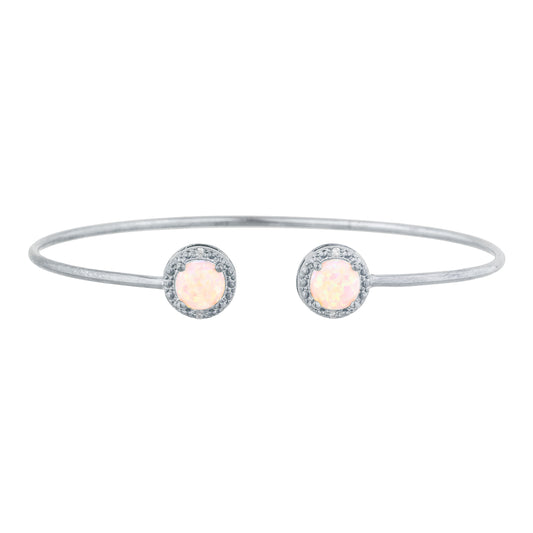 Pink Opal & Diamond Round Bangle Bracelet .925 Sterling Silver