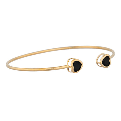 14Kt Gold Genuine Black Onyx Heart Bezel Bangle Bracelet