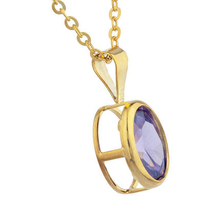 14Kt Gold Amethyst Oval Bezel Pendant Necklace