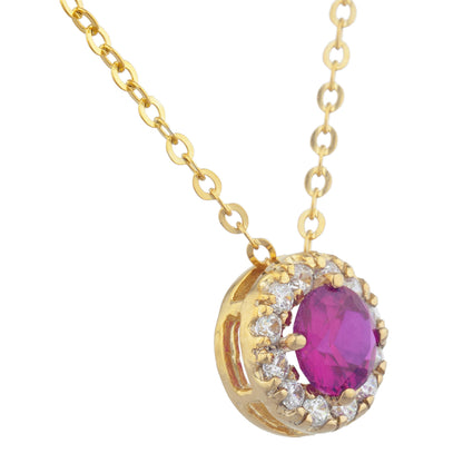 14Kt Gold 0.50 Ct Created Ruby Halo Design Pendant Necklace