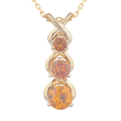 14Kt Yellow Gold Plated Orange Citrine Round Past Present Future Pendant