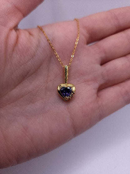 14Kt Gold Alexandrite & Diamond Heart Design Pendant Necklace